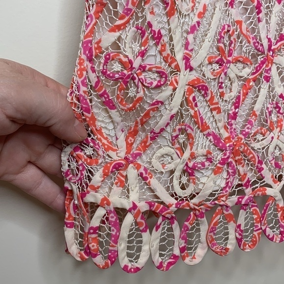 Sigrid Olsen Pink White Silk Lined Hand Knit Woven Beaded V Neck Camisole Top L - Picture 14 of 17